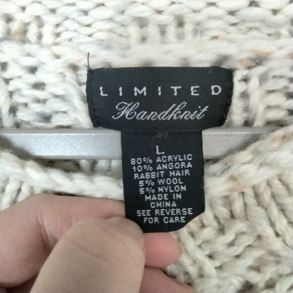 Limited Sz L Handknit Fisherman Chunky Cable Knit Sweater Angora Wool Blend - Picture 3 of 6